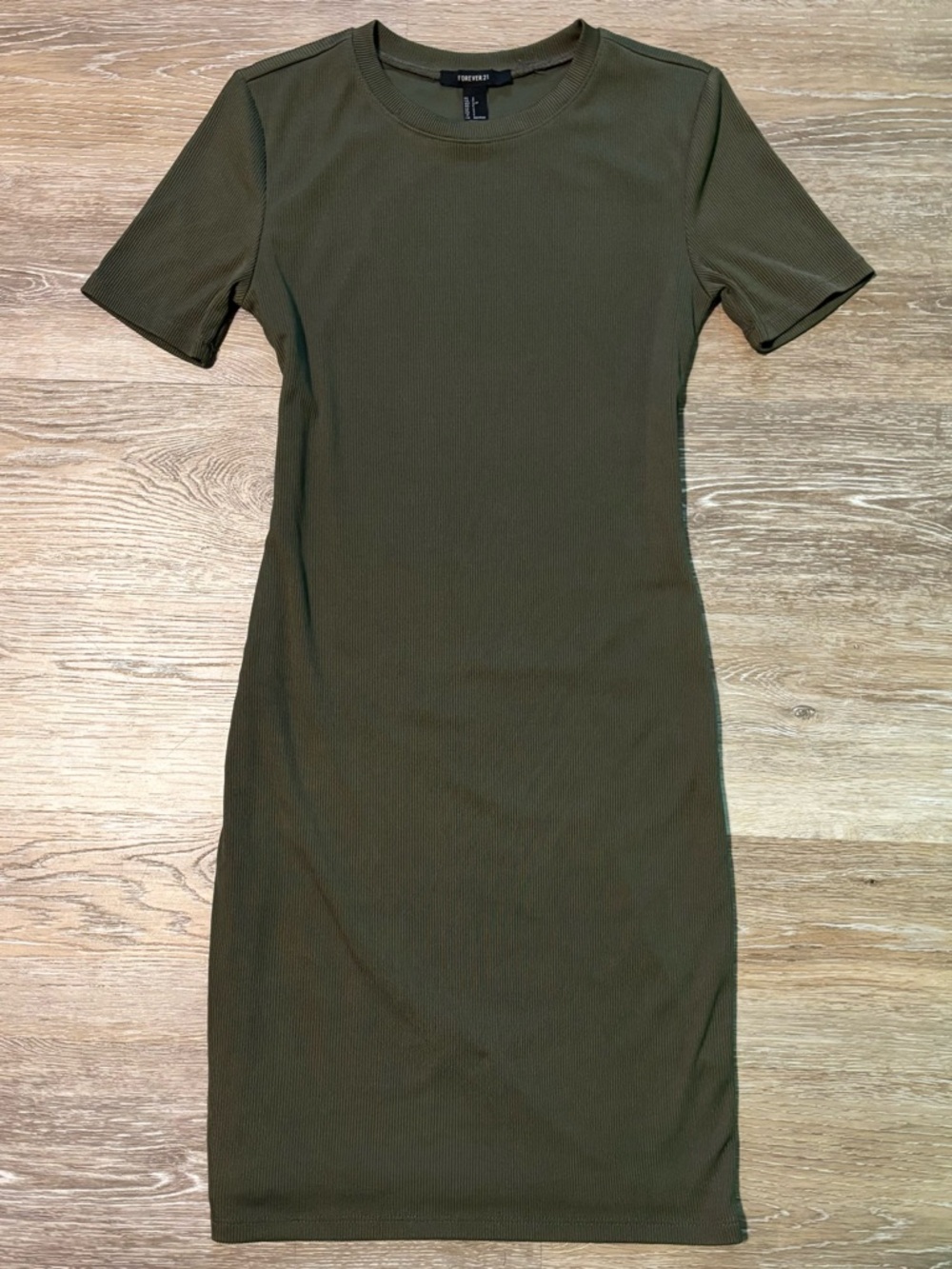 Forever 21 Olive Ribbed Short-Sleeve Midi Dress